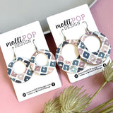 Muted Pinks & Blues Round Cork Leather Earrings