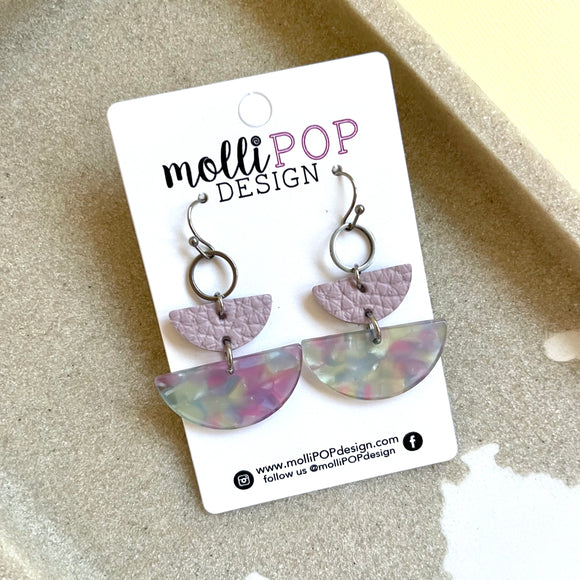 Purple Half Circle & Eyelet Earrings