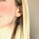 Brown Suede Etched Daisy Teardrop