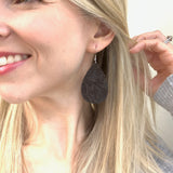 Brown Suede Etched Daisy Teardrop