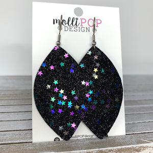 Black Starry Night Glitter Leaf