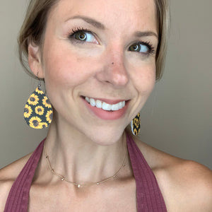 Sunflower Leather Teardrop Earrings