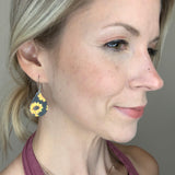 Sunflower Leather Teardrop Earrings