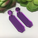 Pink Mirrored Round & Rectangle Gem Drop Earrings
