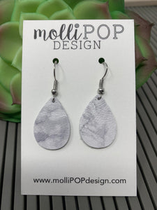 Mini White Marble Leather Teardrop