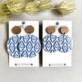 Blue & White Moroccan Cork Circles with Walnut Stud
