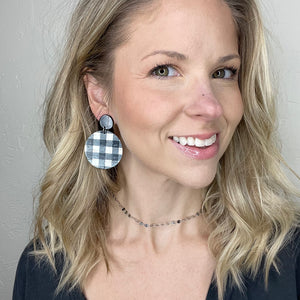 Black and White Buffalo Plaid Cork Circle Earrings