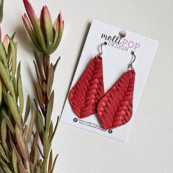 Zoie Red Braided Leather Earrings