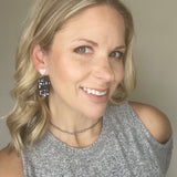 Oval Leather Sweater Plaid with Triangle Stud Earrings