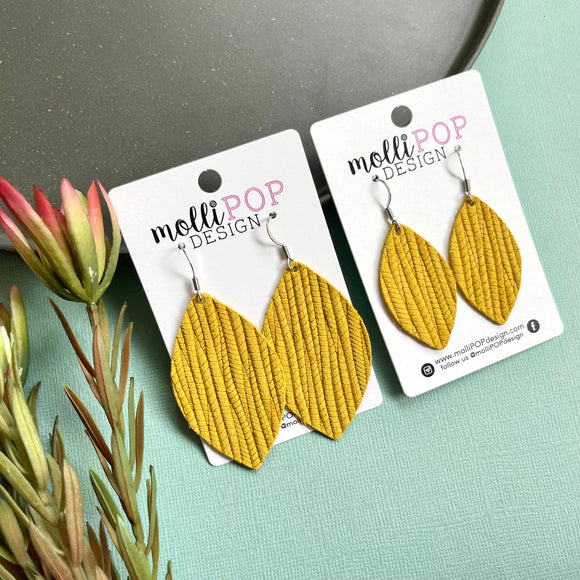 Mustard Palm Leather Leaf Earrings