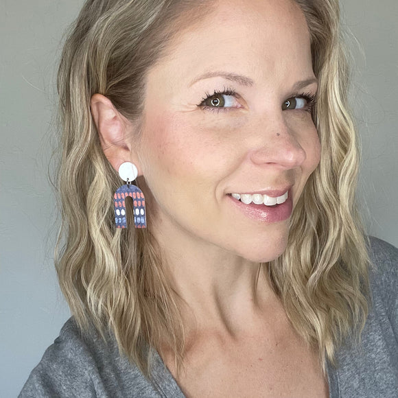 Red, White, Blue Arch Cork Leather Earrings
