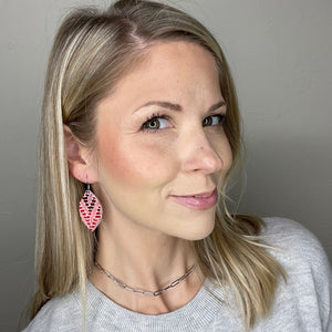 Shiny Red Chevron Leather Leaf Earrings