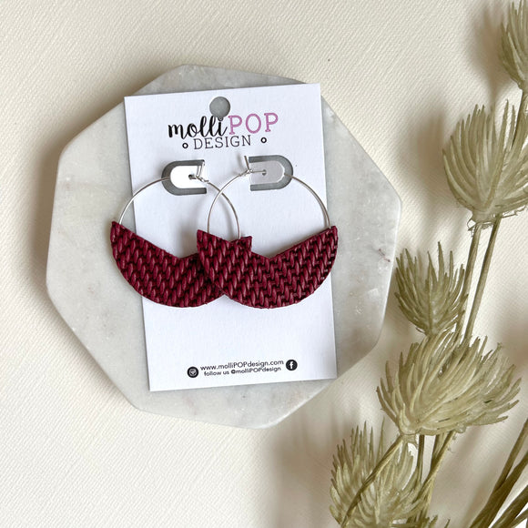 Deep Red Basketweave Double-Sided Hoops