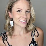 White Leather Fringe Triangle Earrings