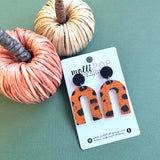 Orange and Black Arch Cork Leather Earrings