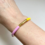 Small Pink, Yellow, Purple Acrylic Tube and Gold Disc Bracelet