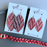 Shiny Red Chevron Leather Leaf Earrings
