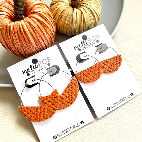 Orange Basketweave Double-Sided Hoops