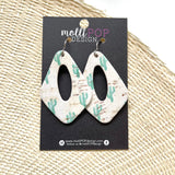 Cactus on White Cork Diamond with Oval Hole Earrings