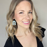 Teal with Black Flowers Arch Leather Earrings