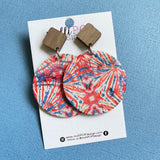 Red, White, and Blue Tie-Dye Round & Wood Stud Leather Earrings