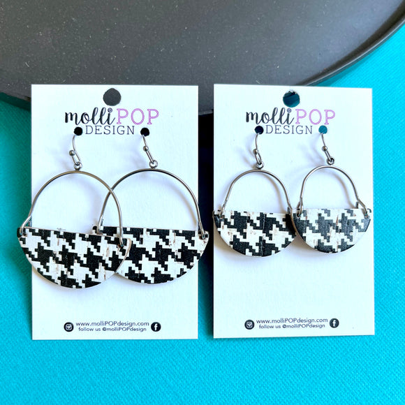 Black and White Houndstooth Cork Hoop Earrings