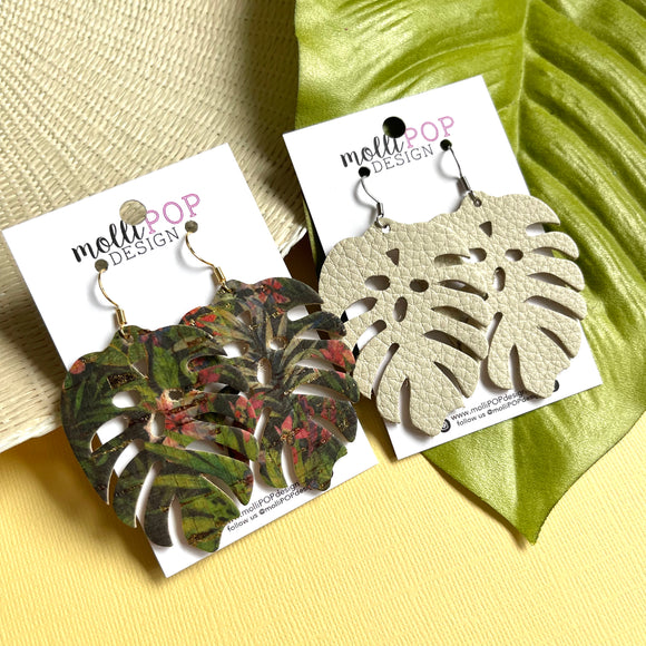 Monstera Leaf Leather Earrings