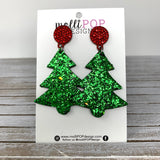 Sparkle Christmas Tree Leather with Red Sparkle Stud Earrings