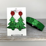 Sparkle Christmas Tree Leather with Red Sparkle Stud Earrings