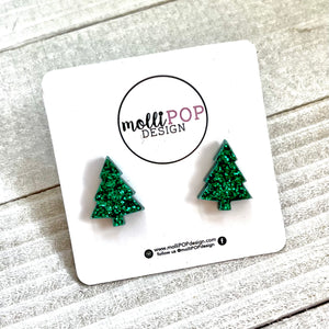 Green Glitter Tree Studs