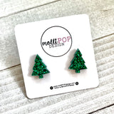 Green Glitter Tree Studs