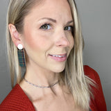 Green Plaid Rectangle Earrings with Cream Studs