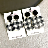 Black and White Buffalo Plaid Cork Circle Earrings