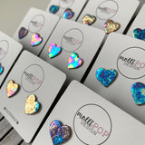 Rainbow Leather Heart Studs