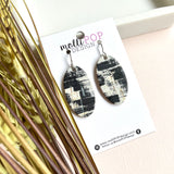 Black Brushstroke Oval Leather Earrings