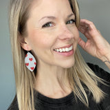 Silver and Red Heart Sparkle Leaf Earrings