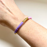 Small Pink, Yellow, Purple Acrylic Tube and Gold Disc Bracelet