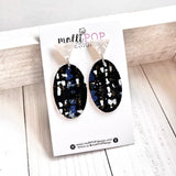 Oval Leather Sweater Plaid with Triangle Stud Earrings