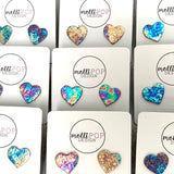 Rainbow Leather Heart Studs