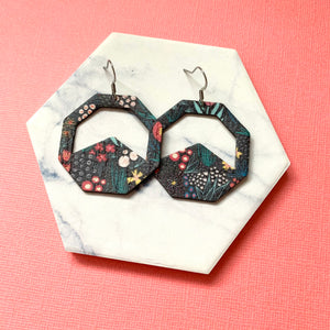 Mini Blooms on Black Cork Earrings