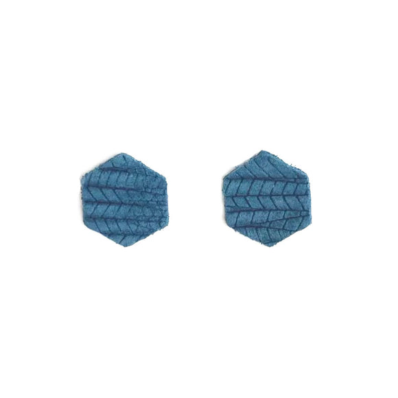 Teal Palm Leather Hexagon Studs
